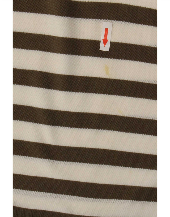 Massimo Dutti Mens Polo Shirt Large Brown Striped Cotton