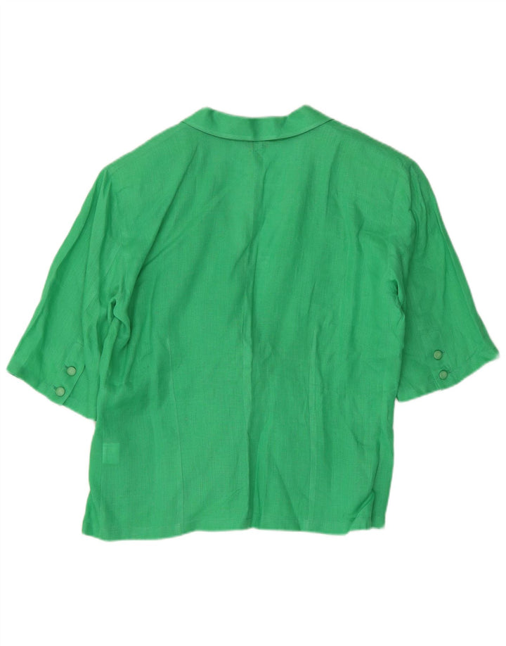 Vintage Womens Short Sleeve 1 Button Blazer Jacket IT 44 Medium Green Linen
