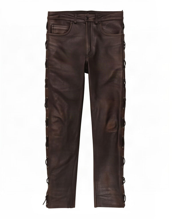 Spirit Mens Straight Leather Trousers IT 48 Medium W30 L34 Brown