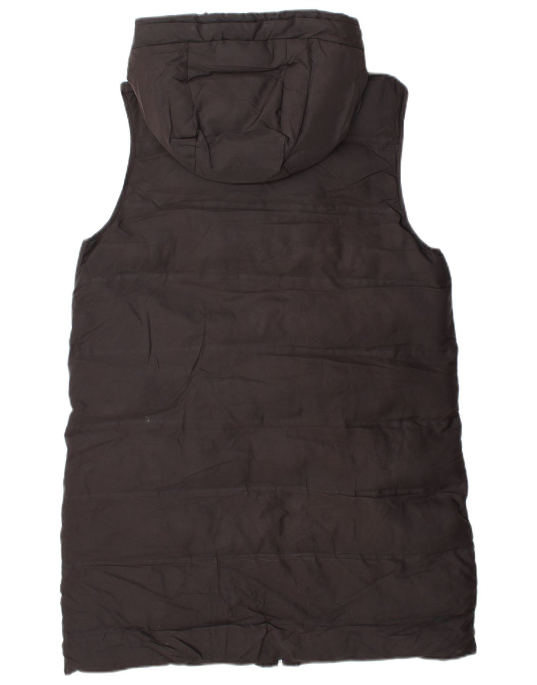 Zara Womens Longline Hooded Padded Gilet UK 14 Medium Black Polyester