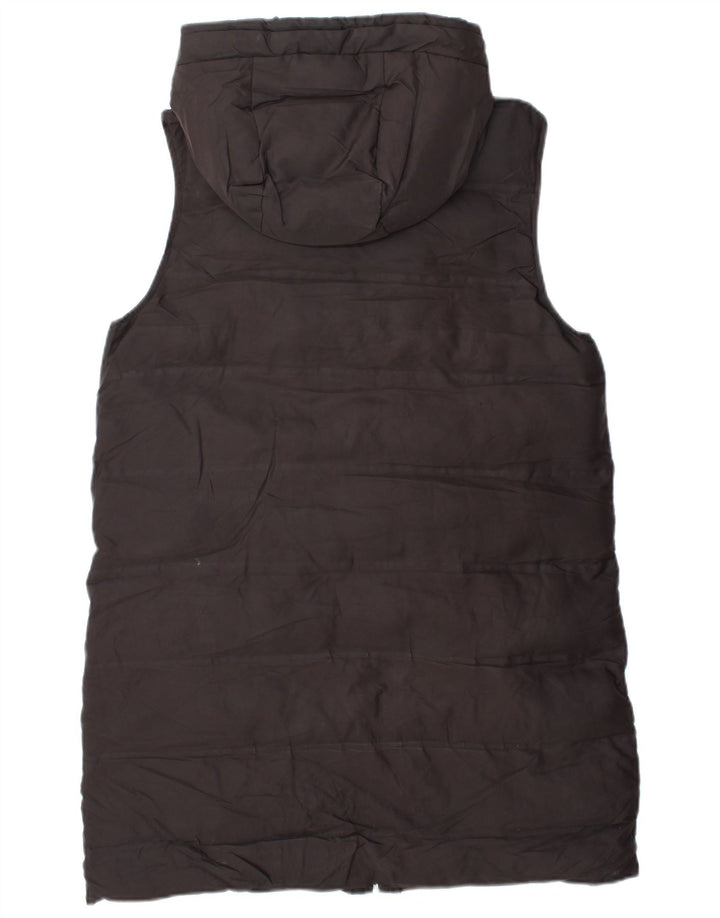 Zara Womens Longline Hooded Padded Gilet UK 14 Medium Black Polyester