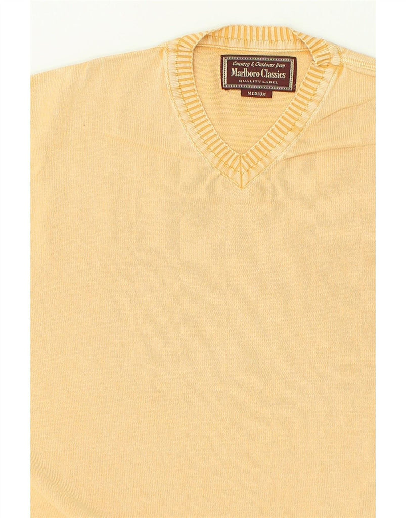 MARLBORO CLASSICS Mens V-Neck Jumper Sweater Medium Yellow Cotton Vintage Marlboro Classics and Second-Hand Marlboro Classics from Messina Hembry 