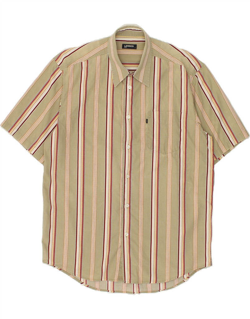 LERROS Mens Short Sleeve Shirt Large Beige Striped Cotton | Vintage Lerros | Thrift | Second-Hand Lerros | Used Clothing | Messina Hembry 