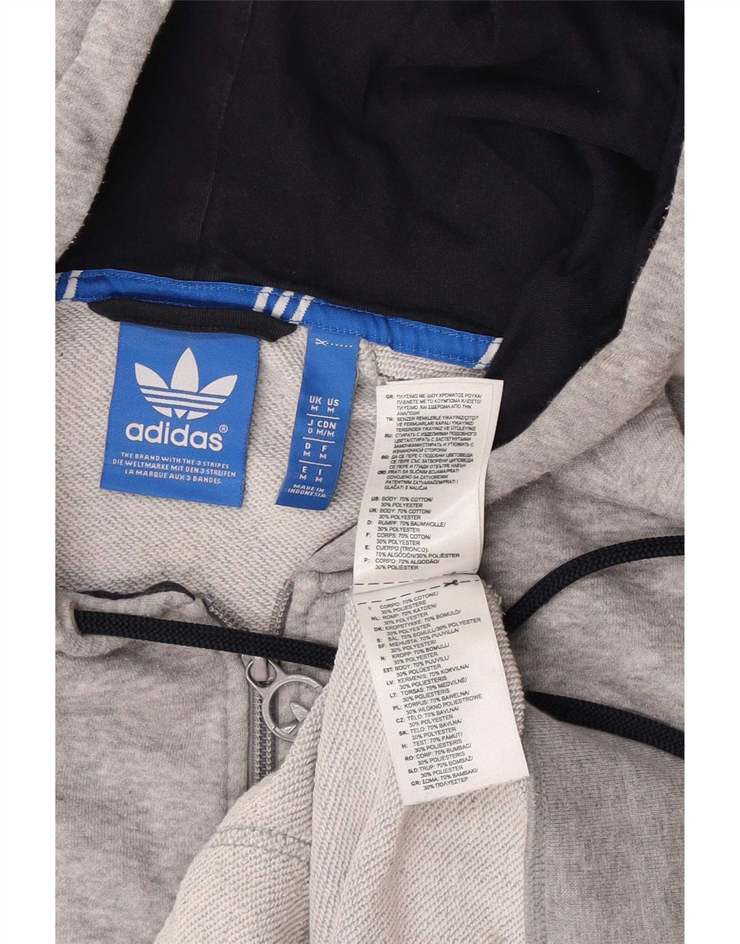 Adidas Mens Graphic Zip Hoodie Sweater Medium Grey Flecked Cotton