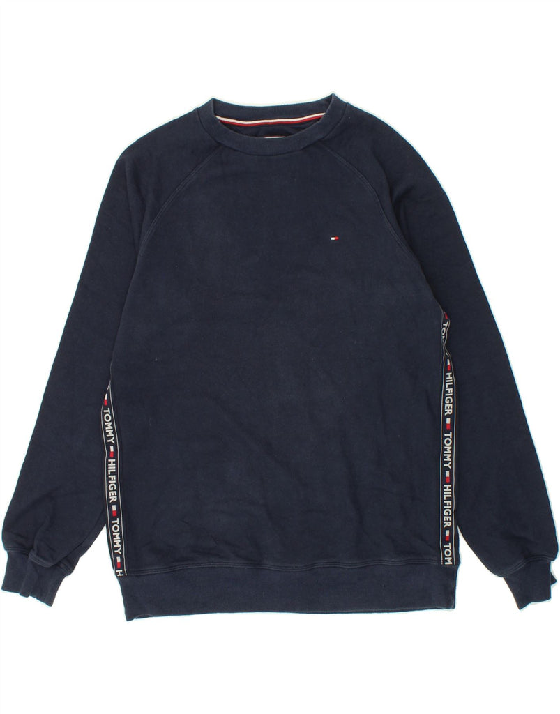 TOMMY HILFIGER Mens Graphic Sweatshirt Jumper Large Navy Blue Cotton | Vintage Tommy Hilfiger | Thrift | Second-Hand Tommy Hilfiger | Used Clothing | Messina Hembry 