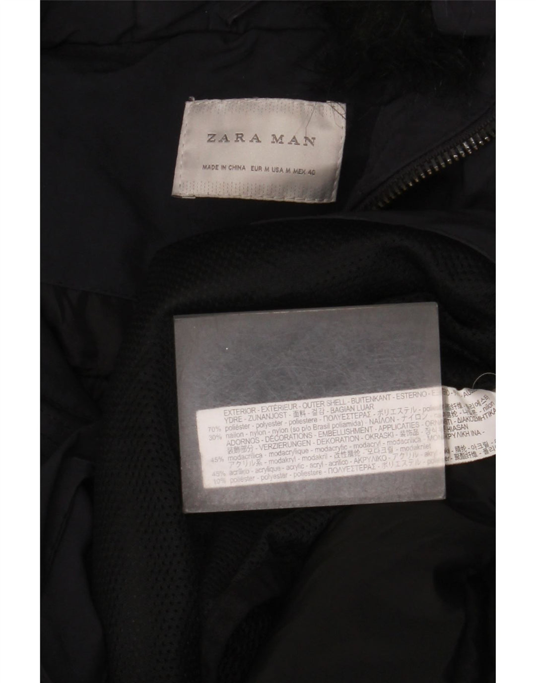 Zara Mens Hooded Padded Coat UK 38 Medium Navy Blue Polyester