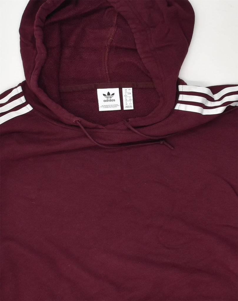 ADIDAS Womens Crop Hoodie Jumper UK 12 Medium  Burgundy Cotton | Vintage Adidas | Thrift | Second-Hand Adidas | Used Clothing | Messina Hembry 