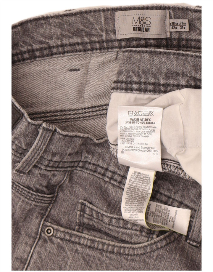 Marks & Spencer Mens Regular Fit Straight Jeans W42 L31 Grey Cotton