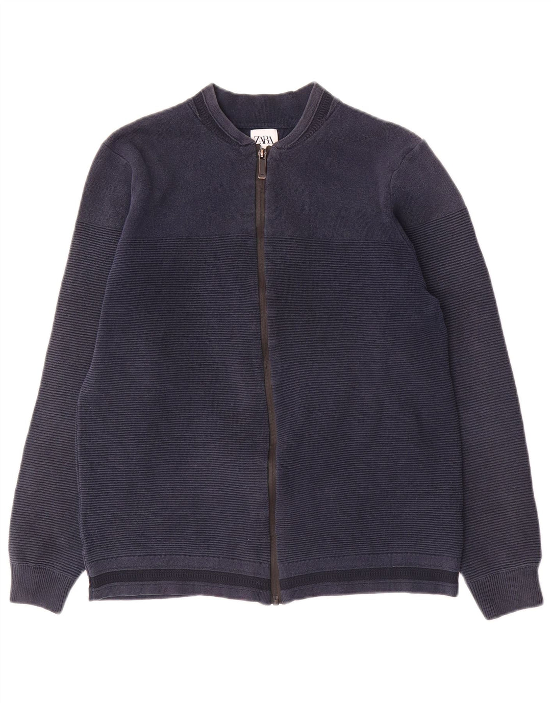 Zara Mens Cardigan Sweater Medium Navy Blue Pinstripe