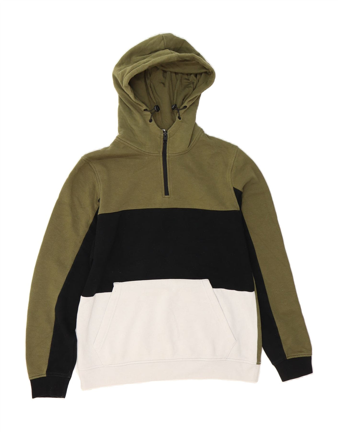 JACK & JONES Mens Zip Neck Hoodie Jumper Medium Khaki Colourblock Vintage Jack & Jones and Second-Hand Jack & Jones from Messina Hembry 