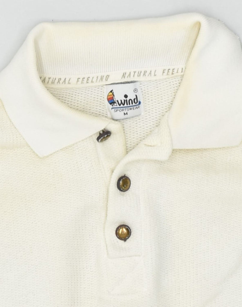 VINTAGE Mens Long Sleeve Polo Shirt Medium Off White Cotton | Vintage Vintage | Thrift | Second-Hand Vintage | Used Clothing | Messina Hembry 