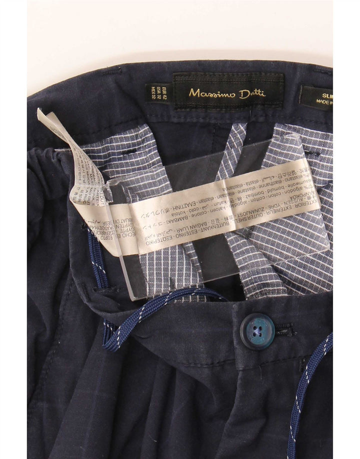 Massimo Dutti Mens Chino Trousers EU 42 Large W32 L32 Navy Blue Check