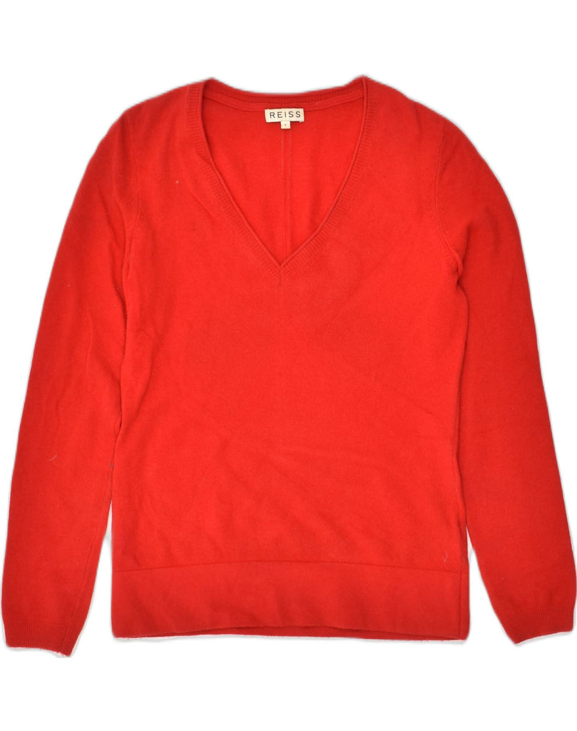 REISS Womens V-Neck Jumper Sweater UK 10 Small Red Wool | Vintage Reiss | Thrift | Second-Hand Reiss | Used Clothing | Messina Hembry 