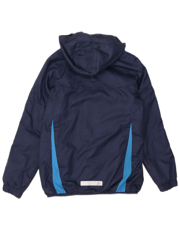 ADIDAS Girls Hooded Windbreaker Jacket 13-14 Years Navy Blue Colourblock