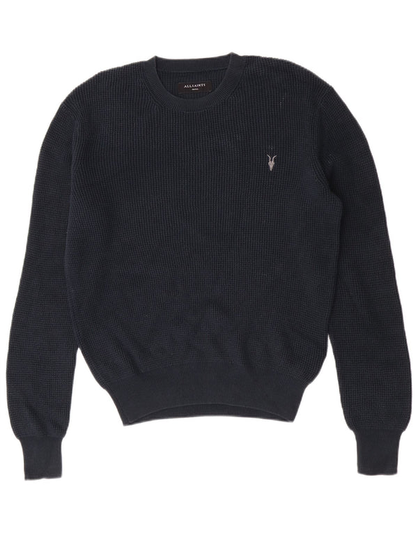 All Saints Mens Crew Neck Jumper Sweater Small Navy Blue Cotton