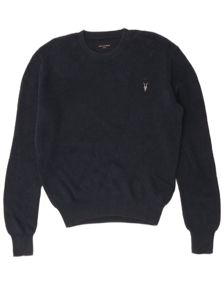 All Saints Mens Crew Neck Jumper Sweater Small Navy Blue Cotton
