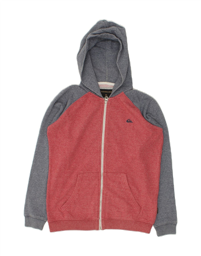 QUIKSILVER Womens Zip Hoodie Sweater UK 14 Medium Red Colourblock Cotton | Vintage Quiksilver | Thrift | Second-Hand Quiksilver | Used Clothing | Messina Hembry 