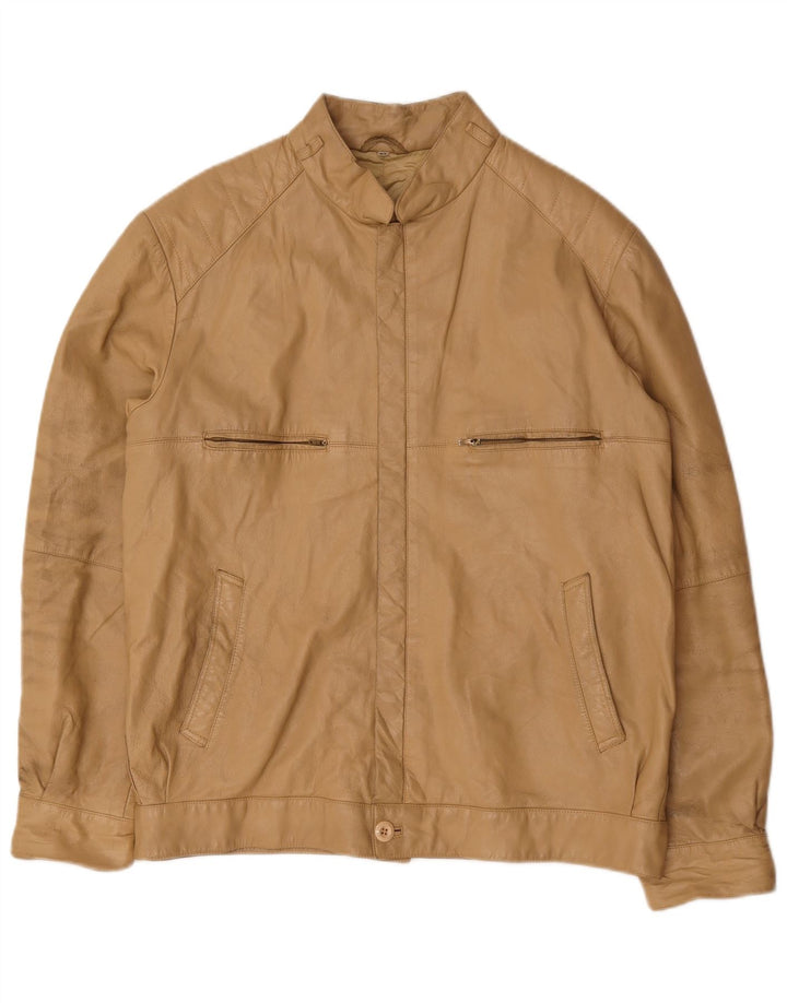 Vintage Mens Leather Jacket IT 52 XL Beige