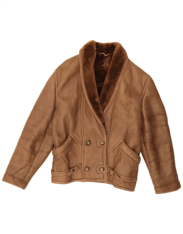 Fibok Womens Oversized Shearling Jacket IT 50 XL Brown Shearling