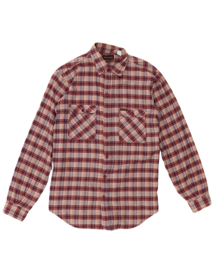 Wrangler Mens Flannel Shirt Size 38 15 Medium Red Check Cotton