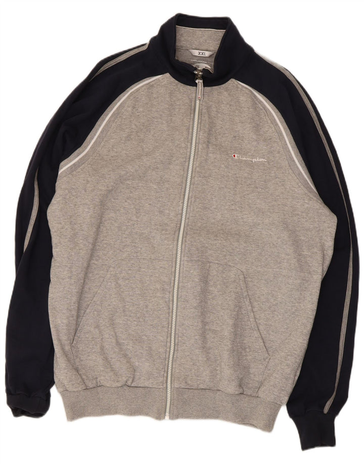 Champion Mens Tracksuit Top Jacket 2XL Grey Colourblock Cotton