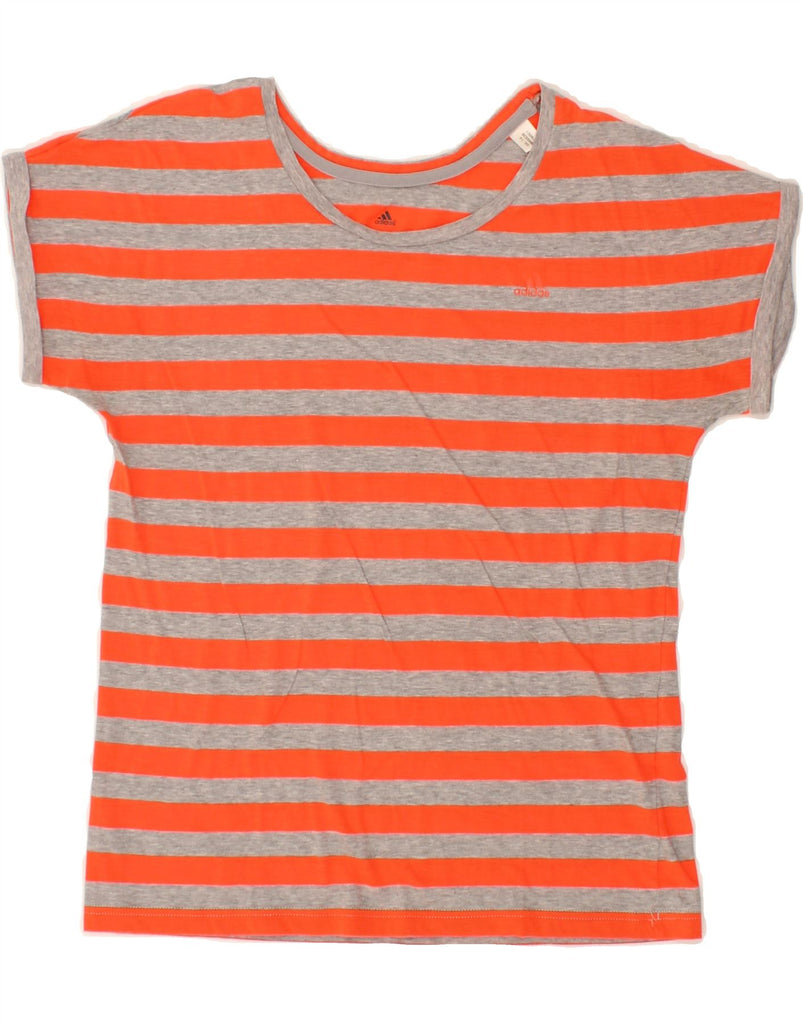 ADIDAS Womens T-Shirt Top UK 8/10 Small Orange Striped Cotton Vintage Adidas and Second-Hand Adidas from Messina Hembry 