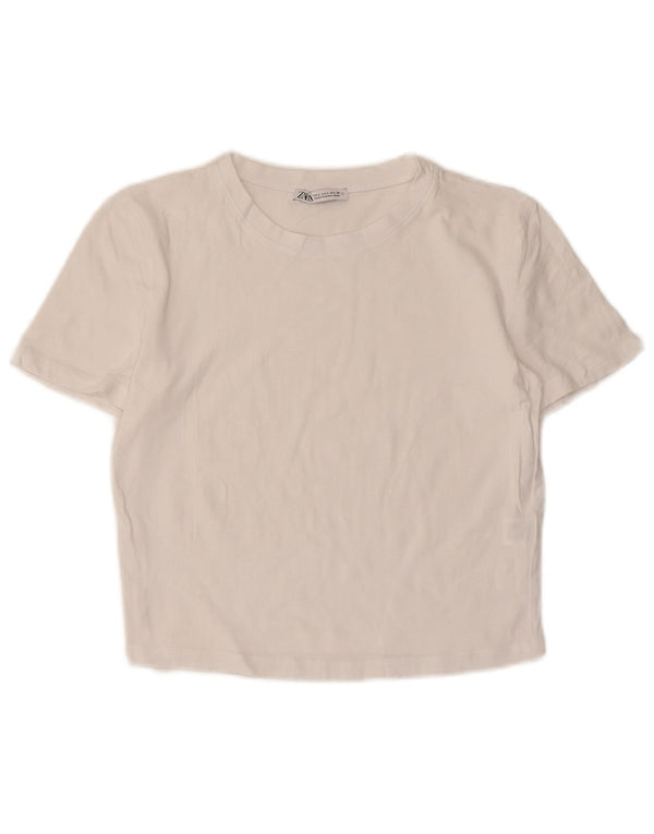 Zara Womens Crop T-Shirt Top UK 14 Large White Cotton