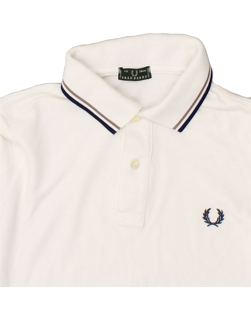 FRED PERRY Boys Long Sleeve Polo Shirt 13-14 Years White Cotton | Vintage Fred Perry | Thrift | Second-Hand Fred Perry | Used Clothing | Messina Hembry 