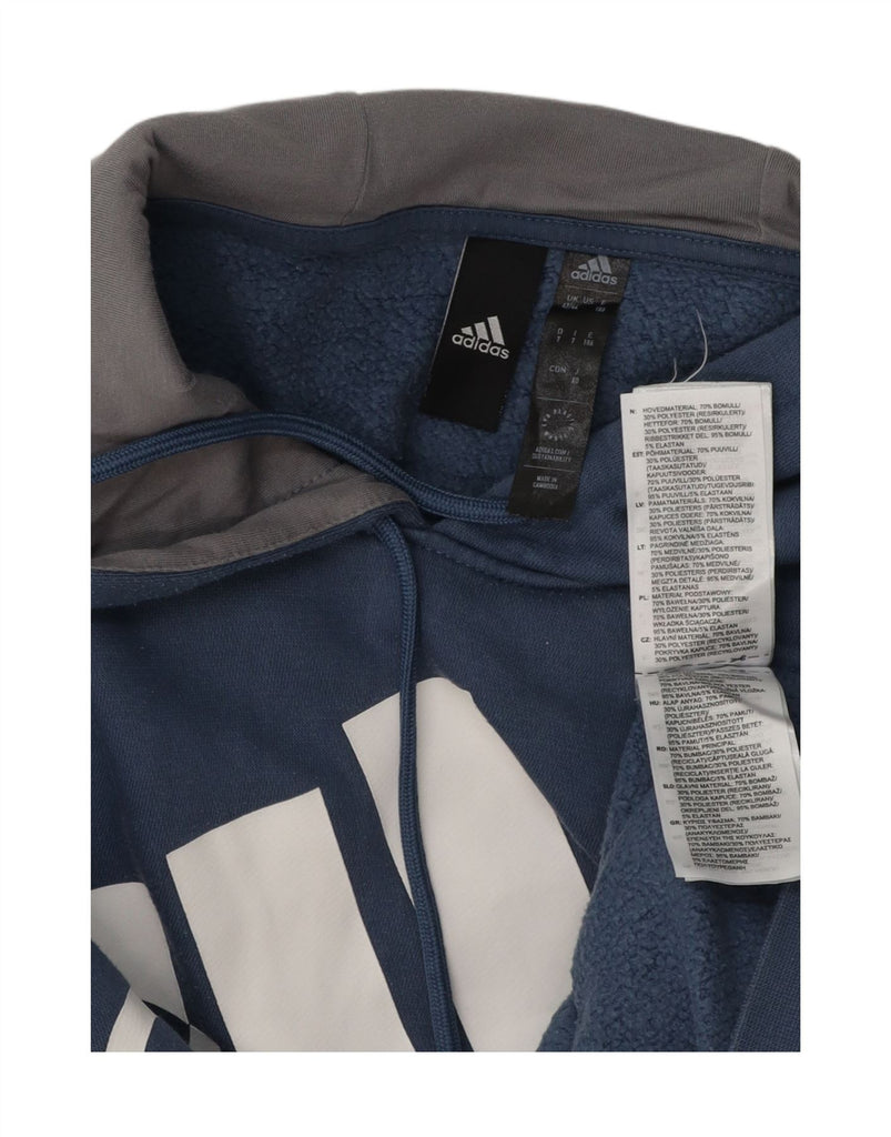 ADIDAS Mens Graphic Hoodie Jumper UK 42/44 Large Blue Cotton Vintage Adidas and Second-Hand Adidas from Messina Hembry 