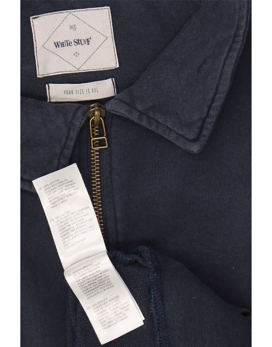 WHITE STUFF Mens Polo Neck Sweatshirt Jumper 2XL Navy Blue Cotton