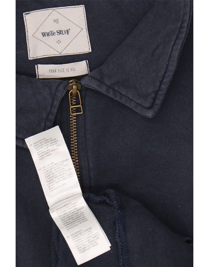 WHITE STUFF Mens Polo Neck Sweatshirt Jumper 2XL Navy Blue Cotton