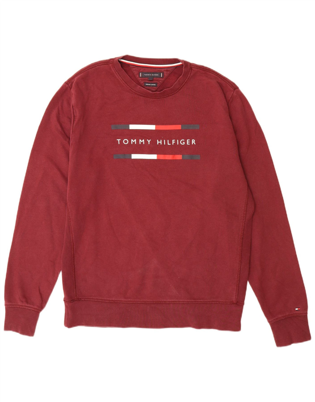 TOMMY HILFIGER Mens Graphic Sweatshirt Jumper Large Burgundy Cotton