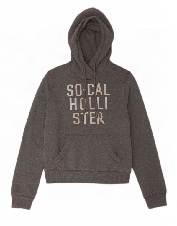 Hollister Womens Graphic Hoodie Jumper UK 6 XS Grey Cotton