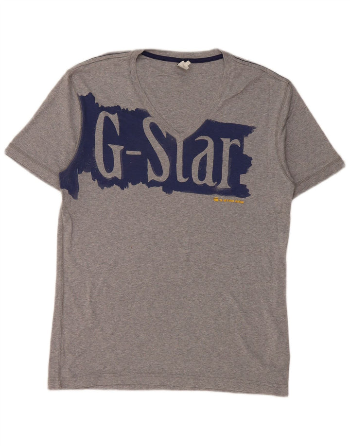G-Star Mens Graphic T-Shirt Top XL Grey Flecked Cotton