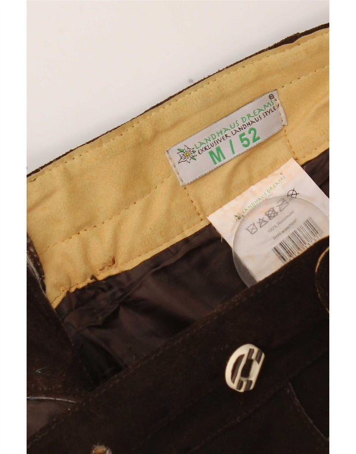 Landhaus Mens Trachten Graphic Suede Shorts Medium W36 Brown Leather