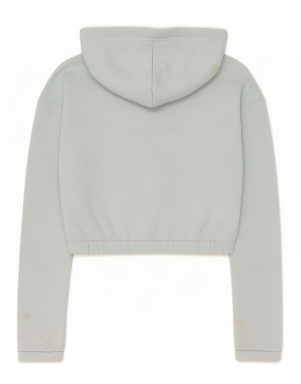 Adidas Womens Crop Graphic Hoodie Jumper UK 6 XS Blue Colourblock Cotton