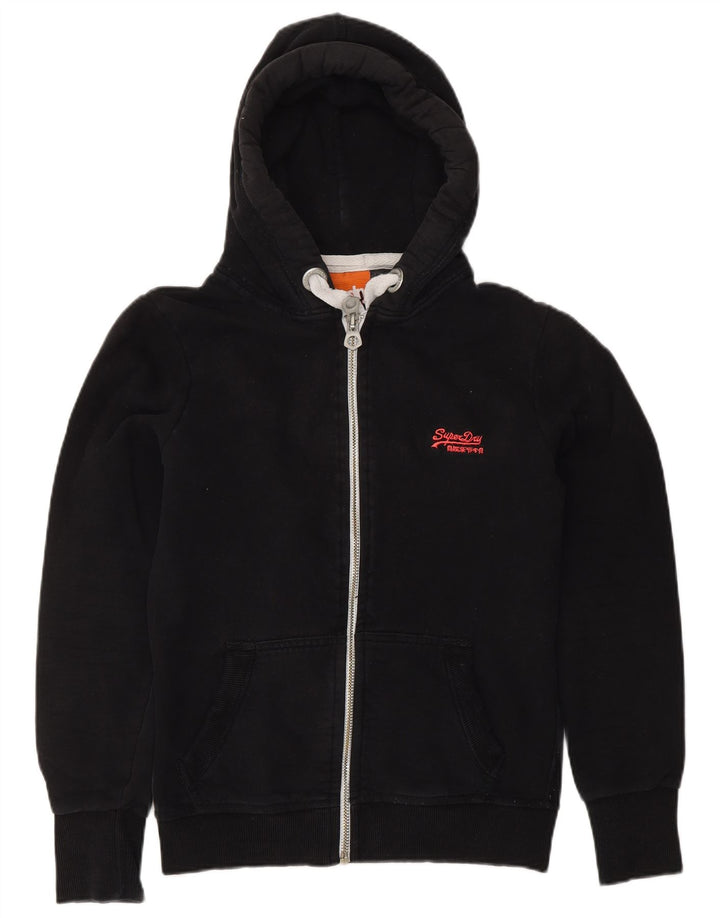 SUPERDRY Womens Zip Hoodie Sweater UK 12 Medium Black Cotton