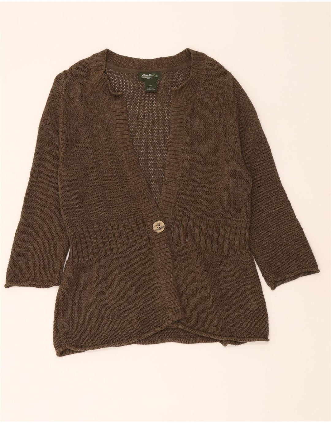 EDDIE BAUER Womens Cardigan Sweater UK 14 Large Brown Ramie Vintage Eddie Bauer and Second-Hand Eddie Bauer from Messina Hembry 