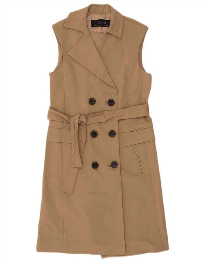 ZARA Womens Sleeveless Double Breasted Coat UK 6 XS Beige