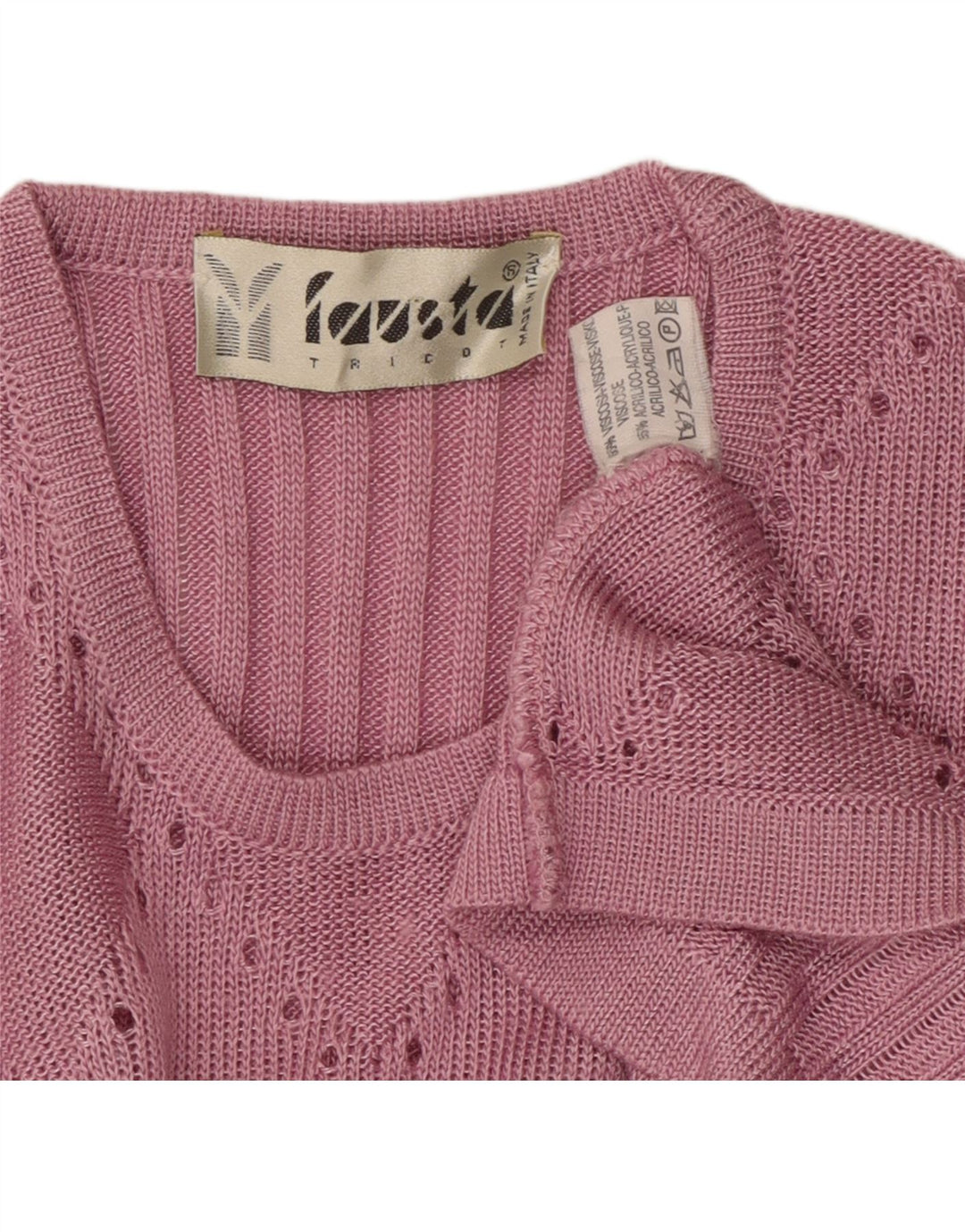 FAUSTA Womens Short Sleeve Crew Neck Jumper Sweater UK 10 Small Pink