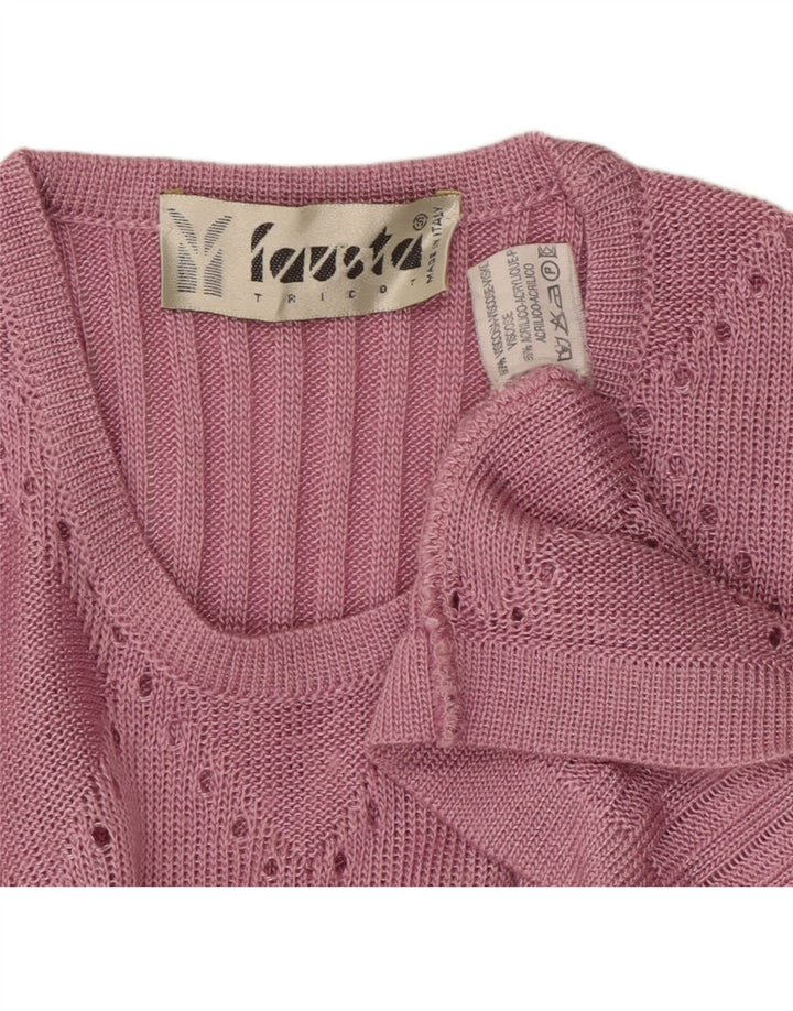 FAUSTA Womens Short Sleeve Crew Neck Jumper Sweater UK 10 Small Pink