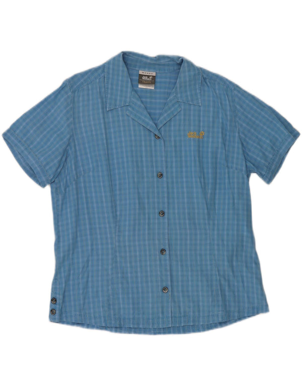 Jack Wolfskin Womens Short Sleeve Shirt UK 14/16 Large Blue Check Lyocell