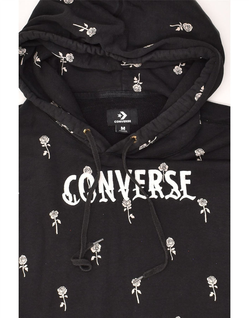 CONVERSE Womens Oversized Graphic Hoodie Dress UK 14 Medium Black Floral | Vintage Converse | Thrift | Second-Hand Converse | Used Clothing | Messina Hembry 