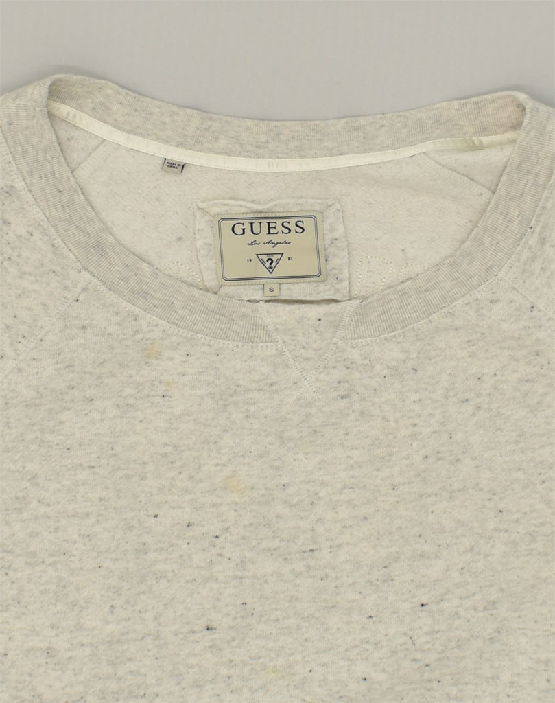 GUESS Womens Crop Graphic Sweatshirt Jumper UK 10 Small Grey Flecked | Vintage Guess | Thrift | Second-Hand Guess | Used Clothing | Messina Hembry 