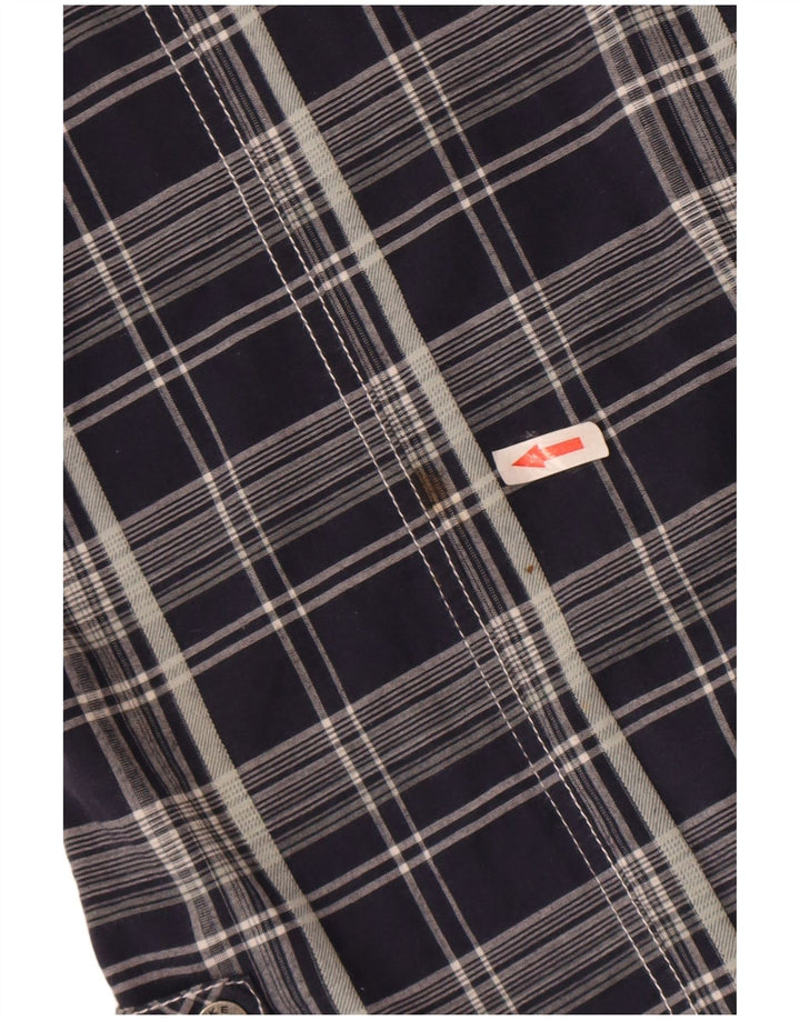 BKE Mens Athletic Fit  Military Shirt Large Navy Blue Check Cotton