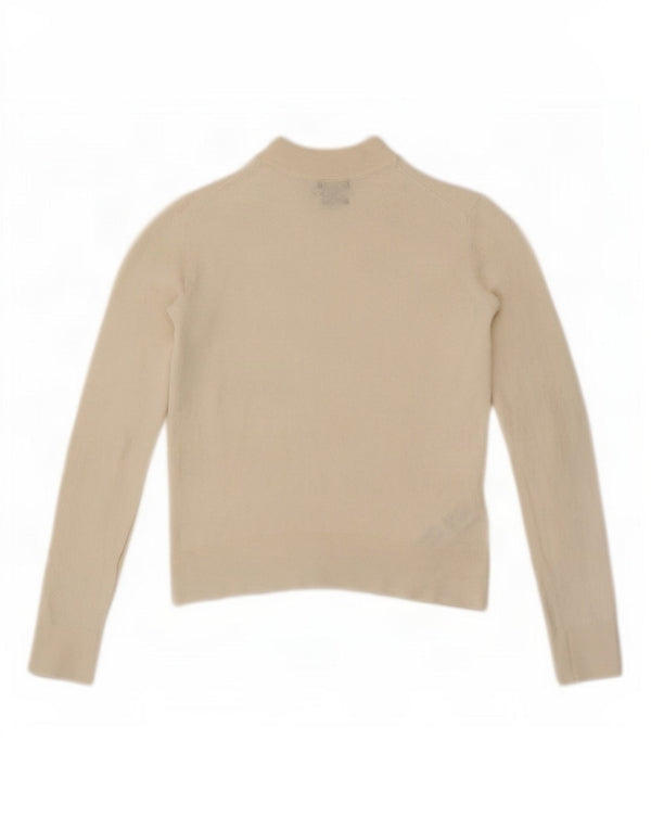 Massimo Dutti Womens Crop V-Neck Jumper Sweater UK 6 XS White Wool