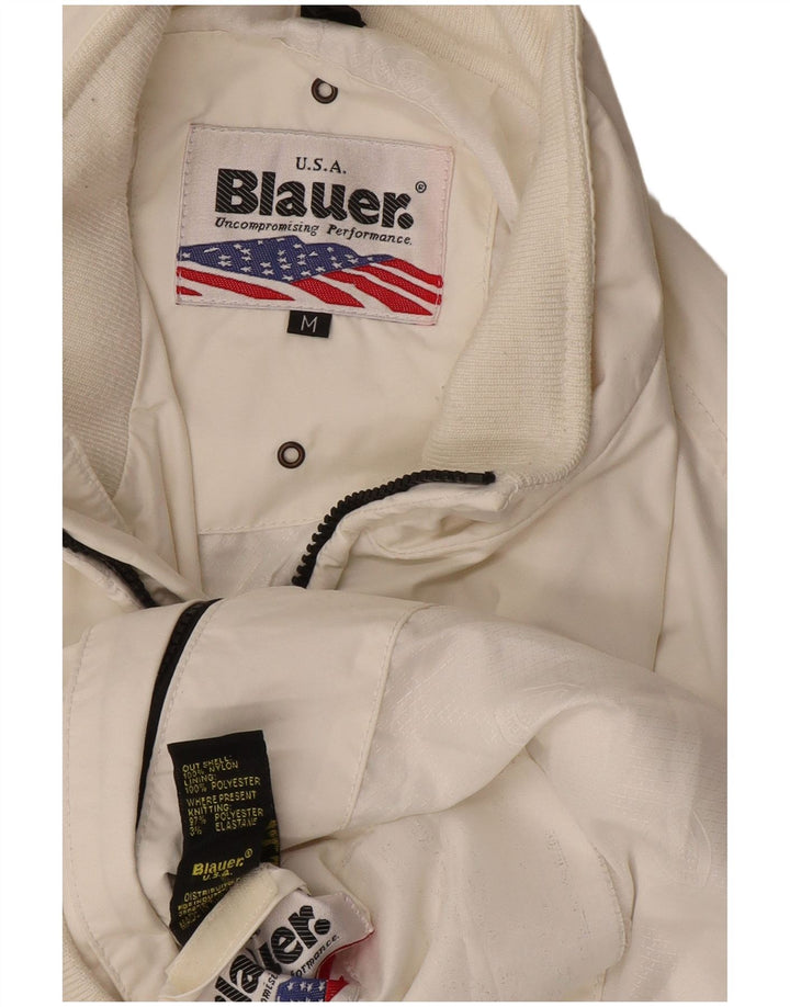 BLAUER Mens Bomber Jacket UK 38 Medium White Nylon