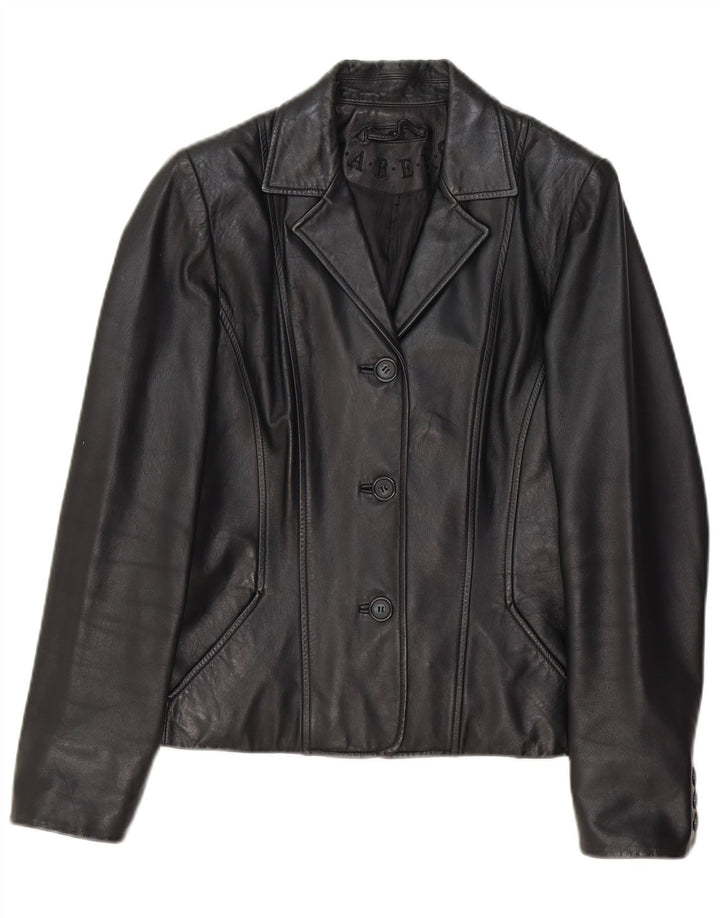 RABERG Womens 3 Button Leather Blazer Jacket EU 38 Medium Black Leather