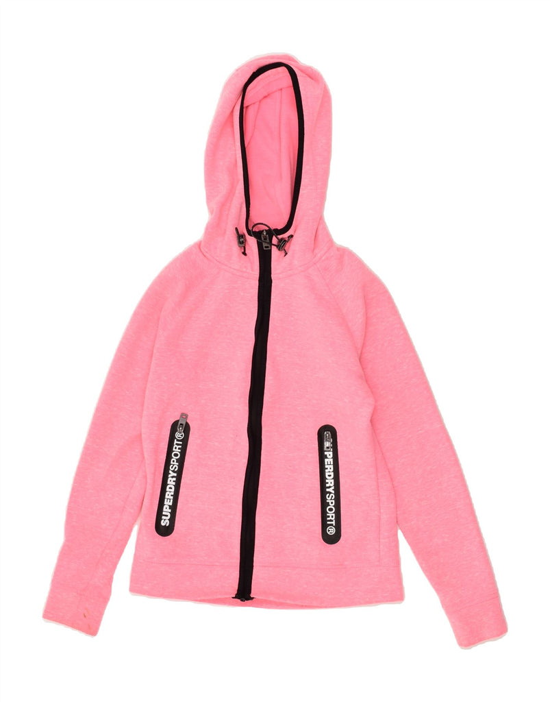 SUPERDRY Womens Zip Hoodie Sweater UK 6 XS Pink Flecked Polyester | Vintage Superdry | Thrift | Second-Hand Superdry | Used Clothing | Messina Hembry 