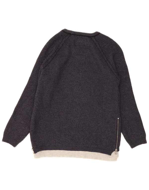 Zara Boys Boat Neck Jumper Sweater 9-10 Years Navy Blue Colourblock Acrylic